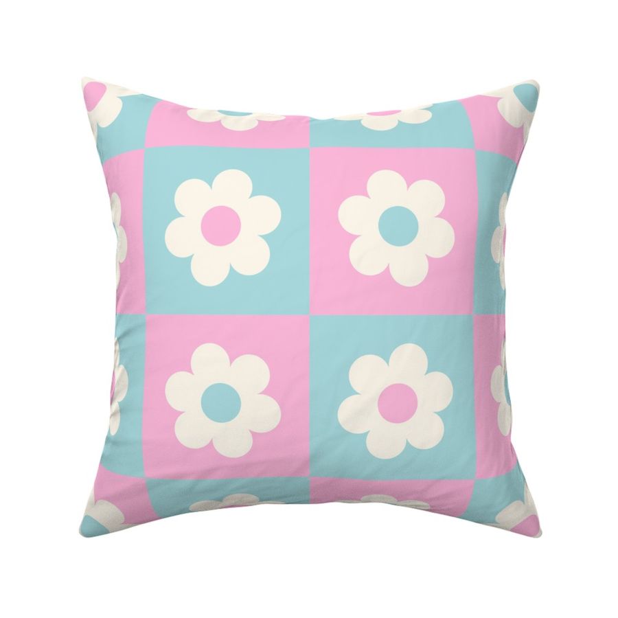 Checkered Daisies in Pink and Blue 