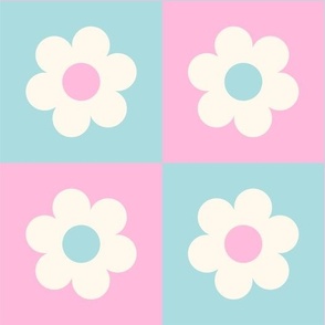 Checkered Daisies in Pink and Blue 