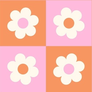 Checkered Daisies in Pink and Orange 