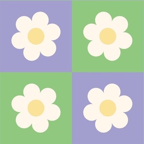 Checkered Daisies in Green and Purple 