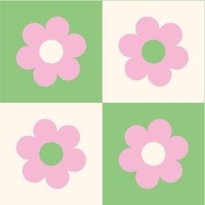 Checkered Daisies in Green, White and Pink 
