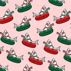 (small scale) snow tubing sharks - winter shark - pink -  LAD22