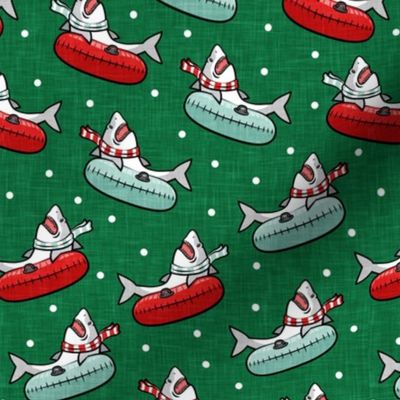 snow tubing sharks - winter shark w/ polka dots - green - LAD22
