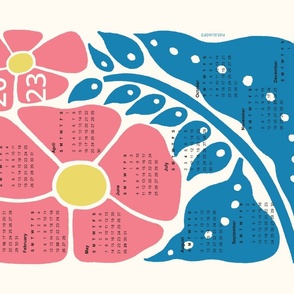 Large Pink Flower Heads 2023 calendar - pink, yellow, white - English Version