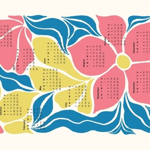 Flower Heads 2023 calendar - pink, yellow, white - English Version