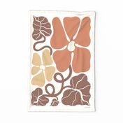 Large Flower Heads Tea Towel - beige, and brown shades