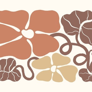 Large Flower Heads Tea Towel - beige, and brown shades