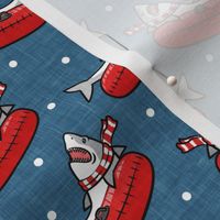 snow tubing sharks - winter shark w/ polka - blue/red - LAD22