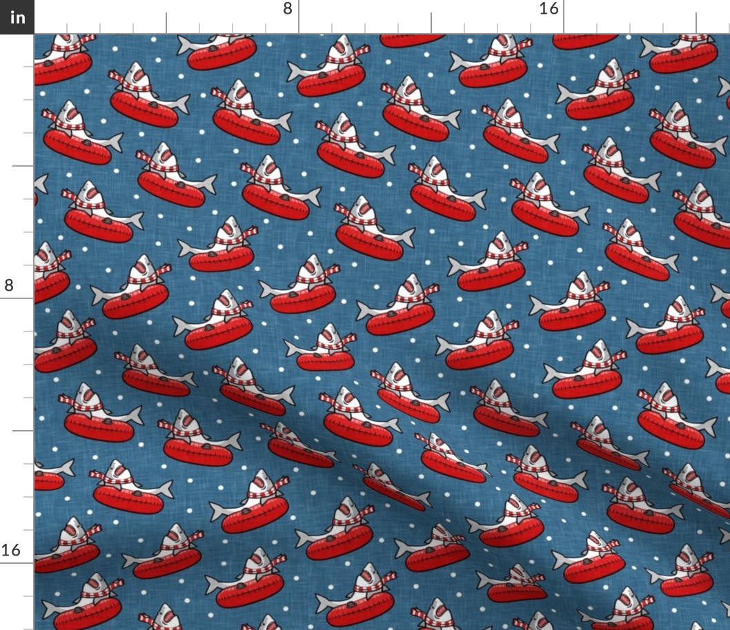 snow tubing sharks - winter shark w/ polka - blue/red - LAD22