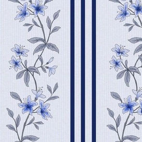 Victorian Floral Stripe In Delft Blue
