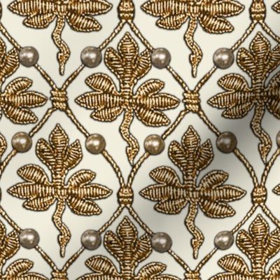 Elizabeth I. Phoenix Portrait Fabric- Cream/Gold - With Pearls