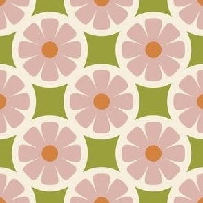 Retro Geometric Floral Pink and Green