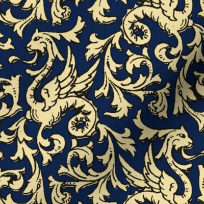 Here There Be Dragons ~ Navy & Gold