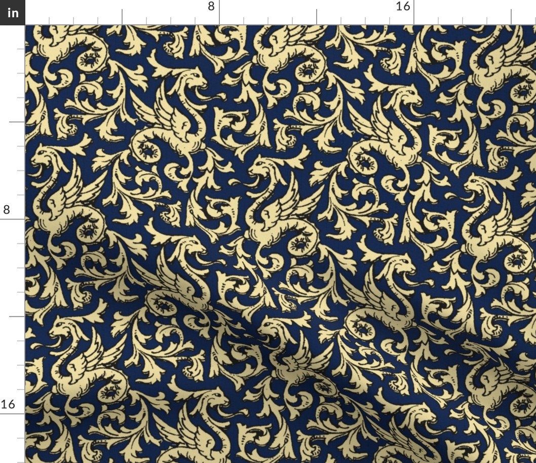 Here There Be Dragons ~ Navy & Gold