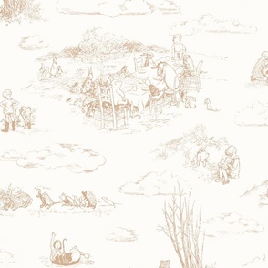 Winnie-the-Pooh Toile in honey, vintage pooh bear neutral nursery 