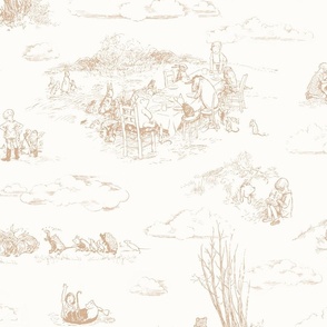 Winnie-the-Pooh Toile in honey, vintage pooh bear, neutral nursery, hundred acre wood, gender neutral baby, all children nursery wallpaper, classic pooh, Christopher Robin, piglet