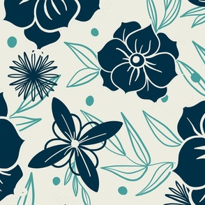 Modern Florals - Blue and White (big)