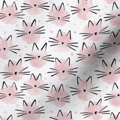 micro scale cat - ellie cat cotton candy - watercolor drops cat - cute cat fabric and wallpaper