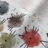 micro scale cat - ellie cat earthy - watercolor drops cat - cute cat fabric and wallpaper
