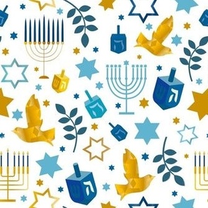 Medium Scale Happy Hanukkah Winter Holidays on White