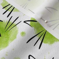 small scale cat - ellie cat lime - watercolor drops cat - cute cat fabric and wallpaper