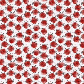 micro scale cat - ellie cat poppy red - watercolor drops cat - cute cat fabric and wallpaper