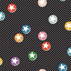 Four-Star (Rainbow Colors on Black) || retro stars on polka dots