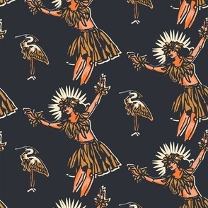 Vintage Hawaiian Hula Girls + Pelican Bird