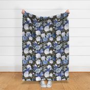 retro floral with birds- blue on sage green