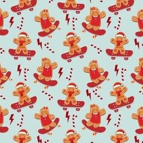 MINI gingerbread skater fabric - cute boys christmas fabric - holiday christmas