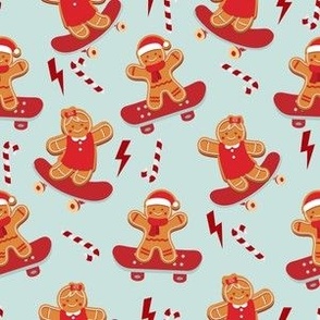 gingerbread skater fabric - cute boys christmas fabric - holiday christmas