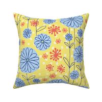 Round Flowers in Blue on Yellow