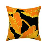 textile-large jungle leaves- orange and burnt black