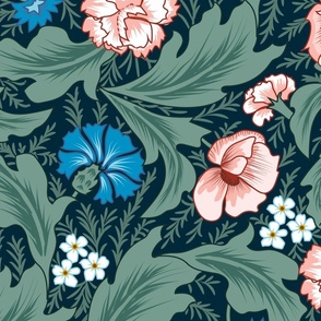 Victorian Melody- Garden Florals- Midnight Blue- Large Scale