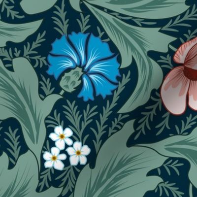 Victorian Melody- Garden Florals- Midnight Blue- Regular Scale