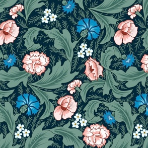 Victorian Melody- Garden Florals- Midnight Blue- Regular Scale