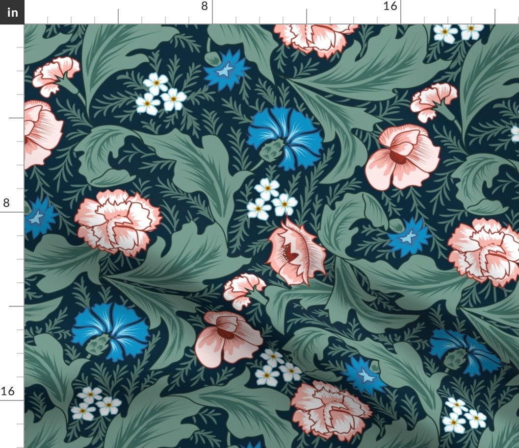 Victorian Melody- Garden Florals- Midnight Blue- Regular Scale