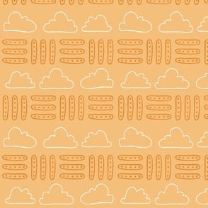 Bohemian Cloud Array, mustard yellow with stripes of clouds 