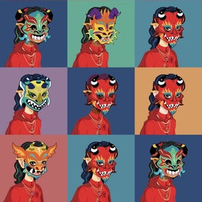 Dancing Devil Masks 6-inch squares