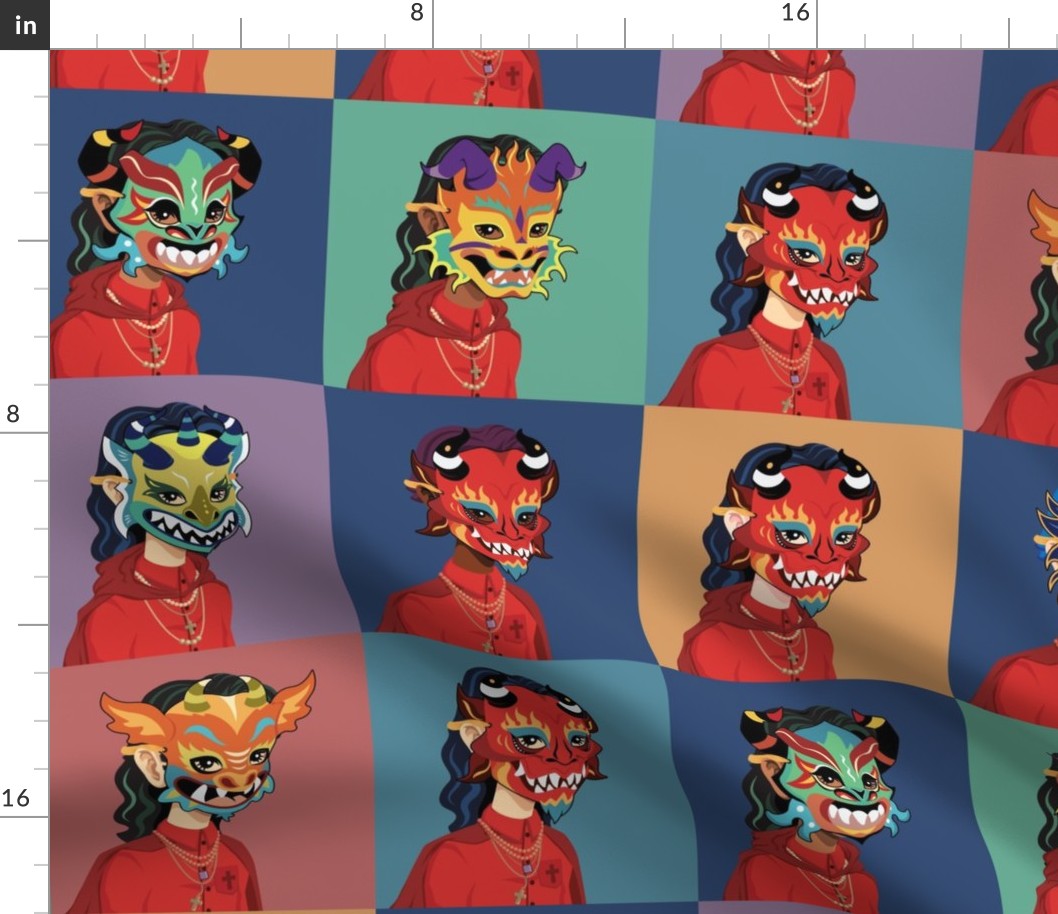 Dancing Devil Masks 6-inch squares