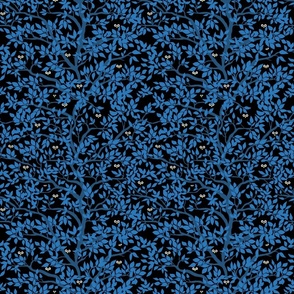 small-Spooky Owls in trees-blue on black