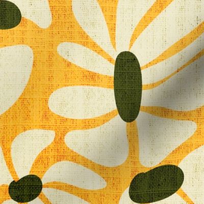 Retro Whimsy Daisy- Flower Power on Orange Yellow- Eggshell Floral- Large Scale 