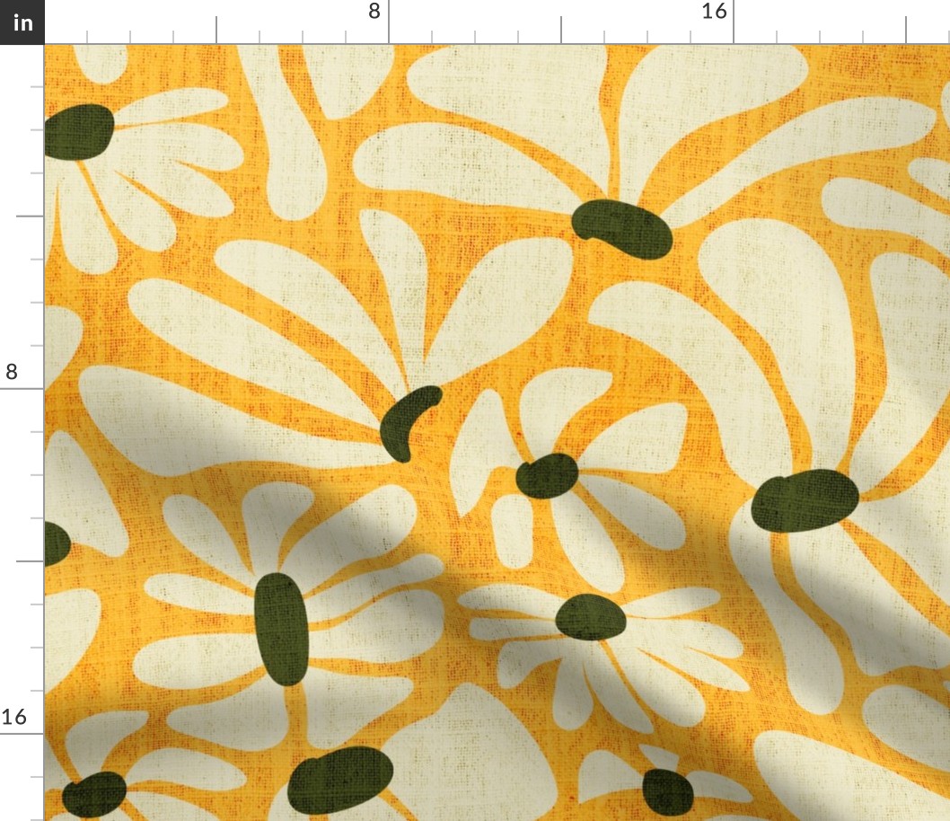 Retro Whimsy Daisy- Flower Power on Orange Yellow- Eggshell Floral- Large Scale 