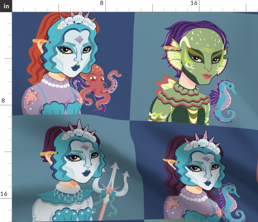 Mermaid Masks 10-inch squares