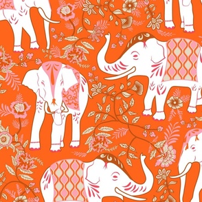 Festive Elephants- Pink and Orange- Large Scale