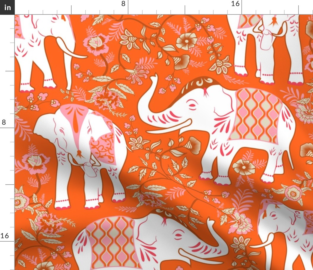 Festive Elephants- Pink and Orange- Large Scale