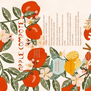 Apple Compote- French Dessert- Recipe Wall Hanging and Tea Towel- Fall colors