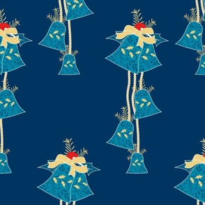 Christmas Traditions-Jingle Bells- Scandinavian Folk Art- Midnight Blue- Large Scale
