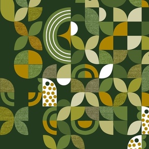 Geometry in Nature- Find the Avians- Earthy Greens- Sage Light Olive Dark Goldenrod Avocado Dark Moss Green Forest Green- Large Scale