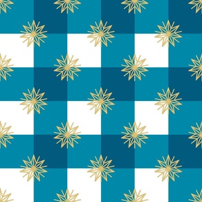 Christmas Check with Stars- Blue Saphire Azure White- Large Scale
